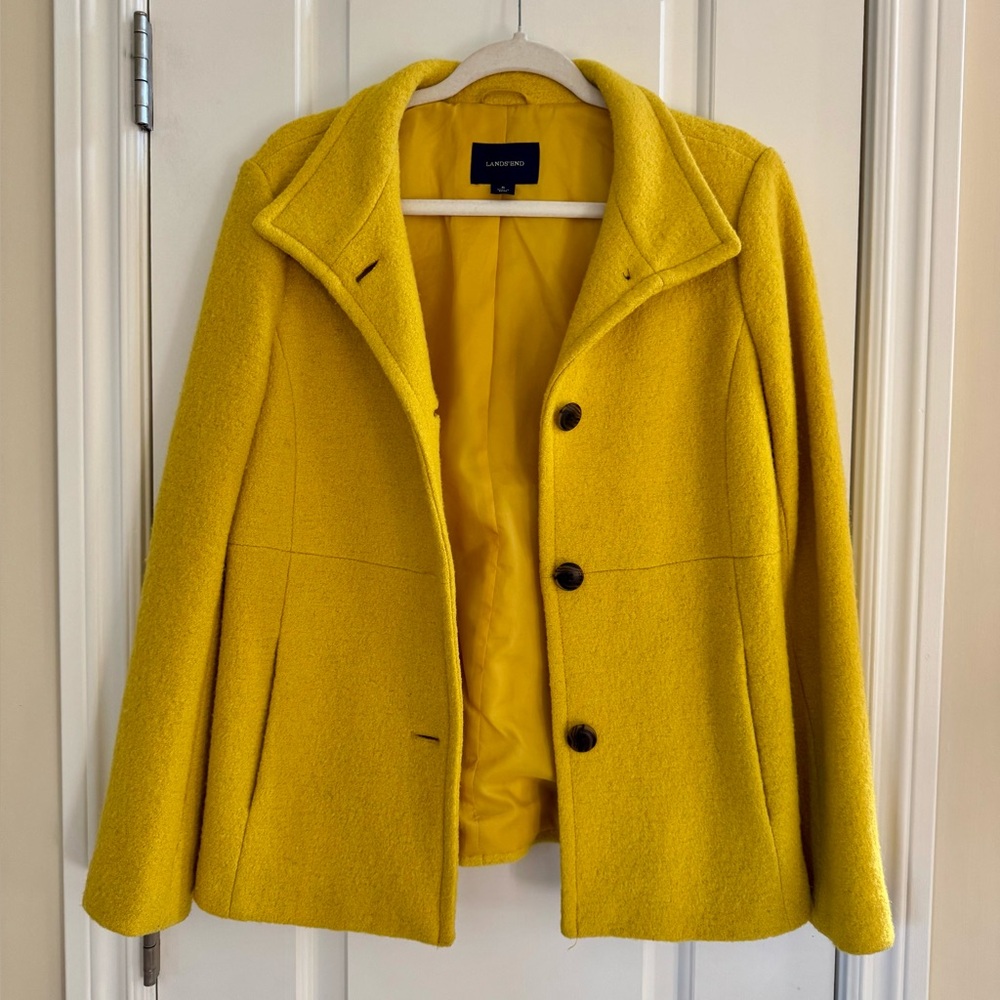Lands' End Yellow Wool Blend Pea Coat 6 Classic Outerwear Preppy Dopamine Bold - Picture 3 of 6